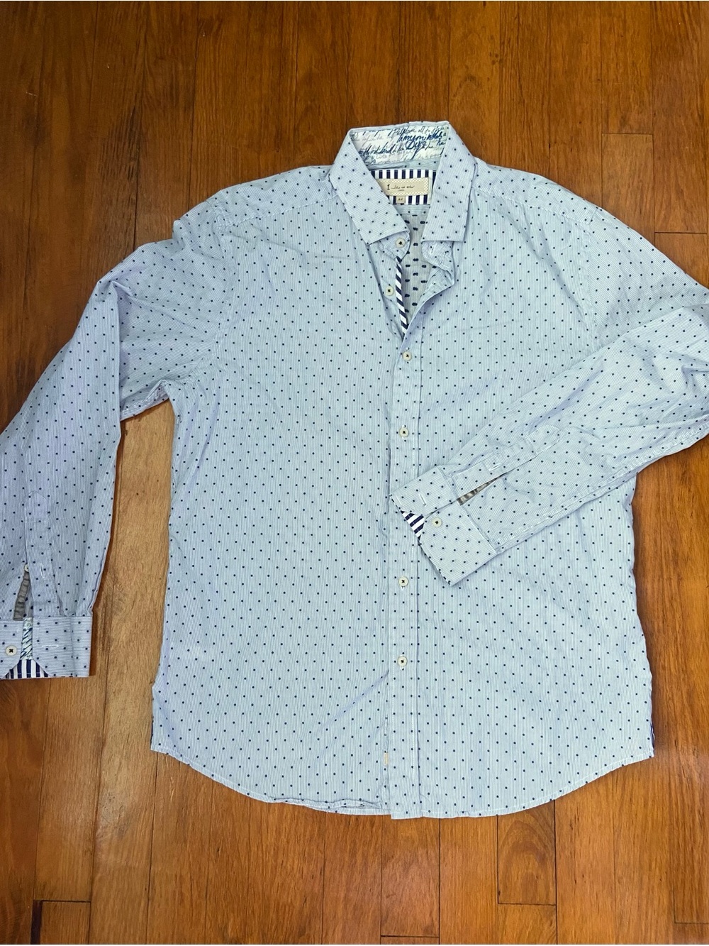 1…Like No Other London Men’s Dress Shirt Size 16 Blue Stripe Embroidered Dot